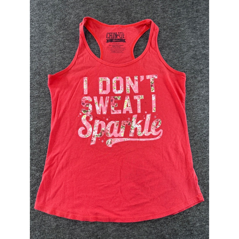 Chin-Up Apparel Womens I Don't Sweat I Sparkle Graphic Racerback Tank Top Medium